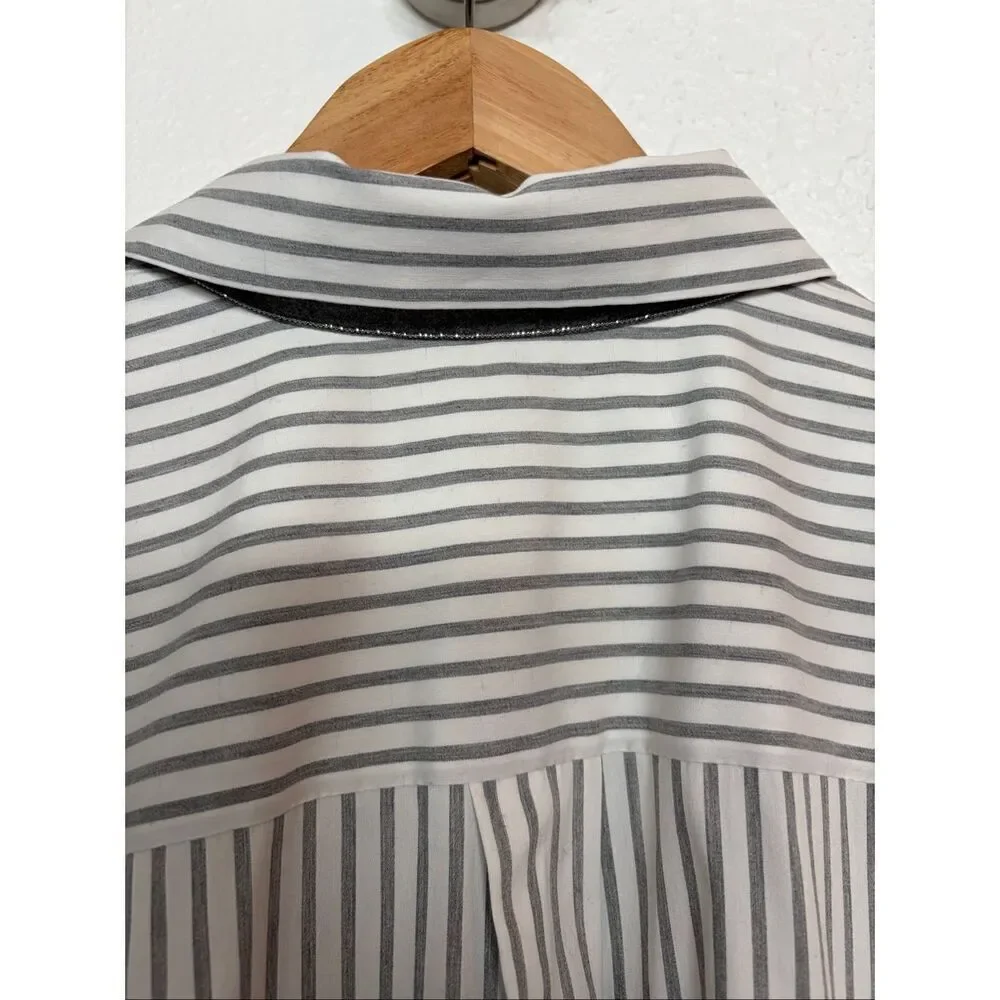 Lafayette 148 New York Helen Striped Button-Down Shirt White, Gray Size S - Picture 9 of 12